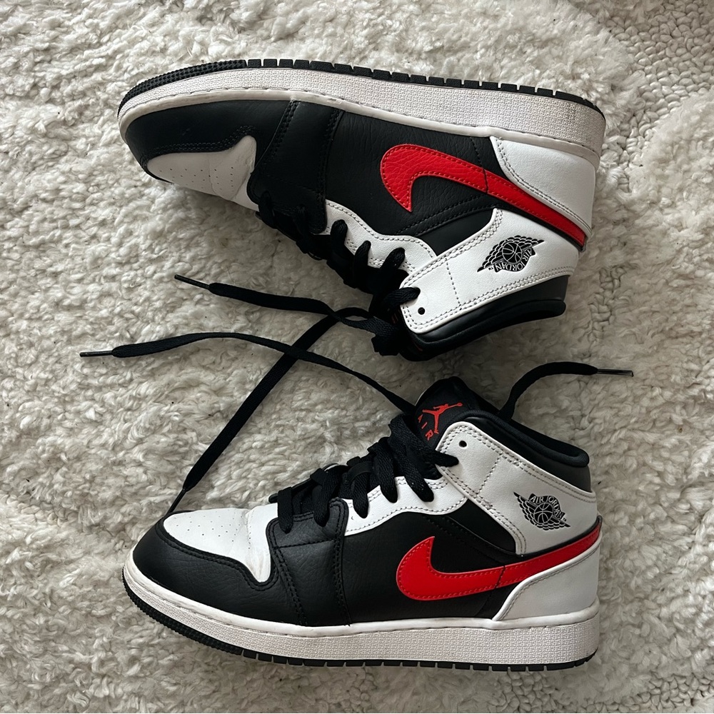 Black white red jordans